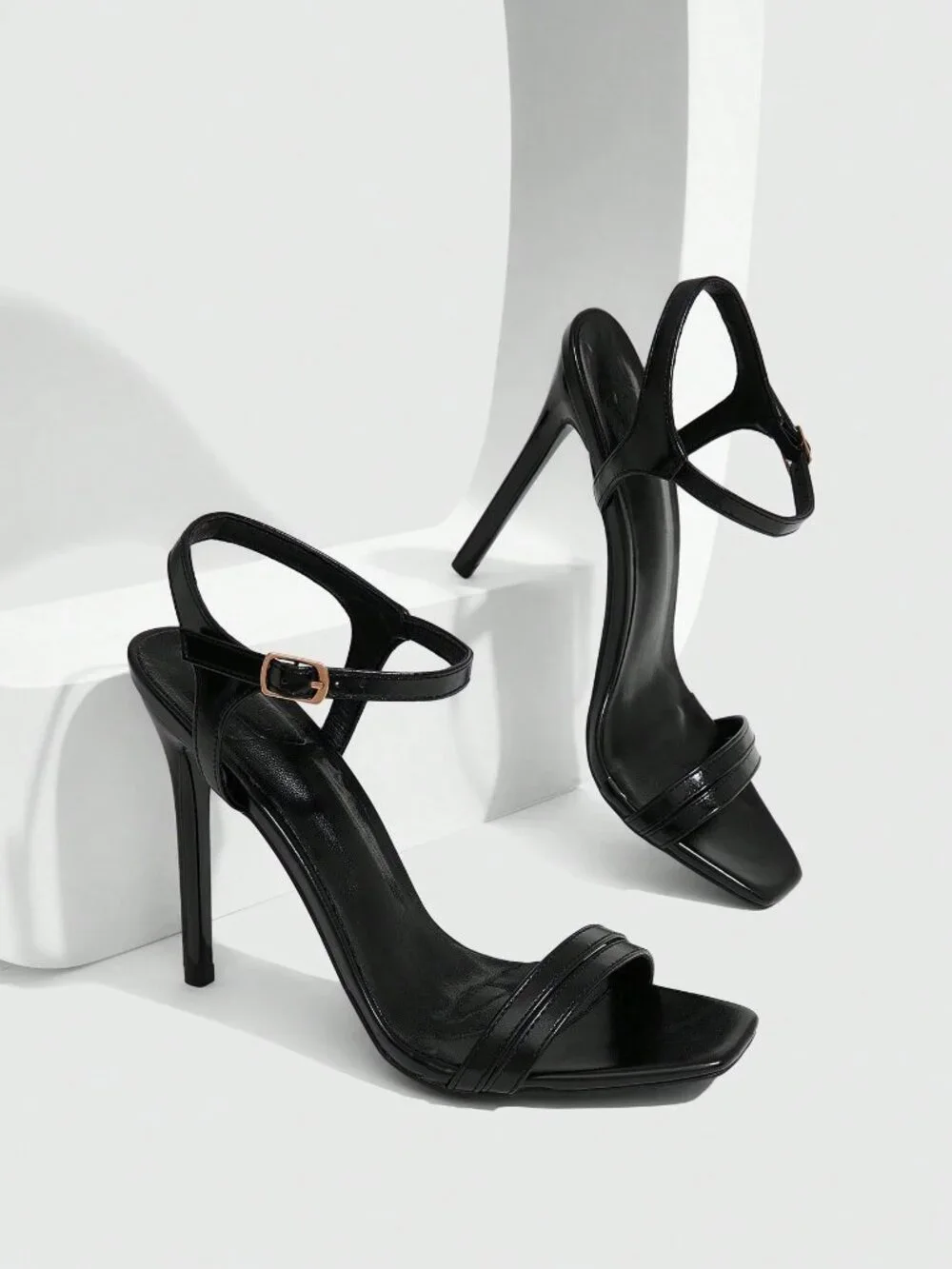 Black Sexy Women's High Heel Square Toe Sandals